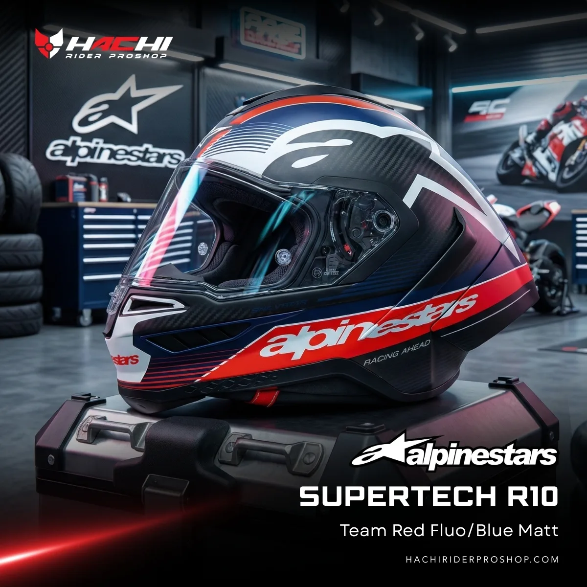 หมวกกันน็อคเต็มใบ ALPINESTARS SUPERTECH R10 - Team Red FluoBlue Matt