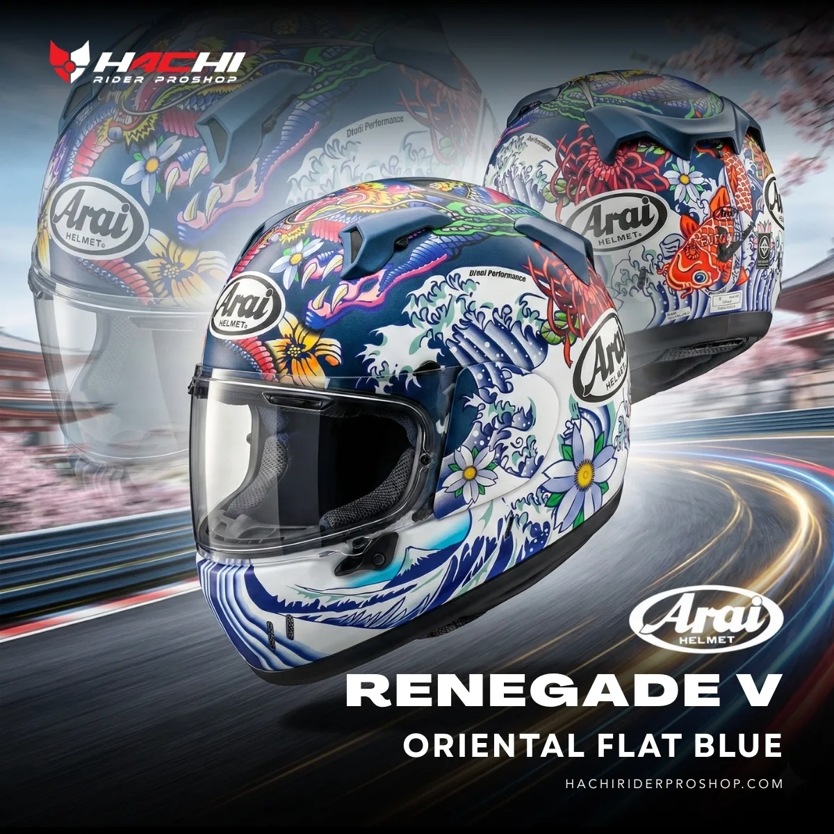 ARAI RENEGADE-V - Oriental Flat Blue Cover หมวกกันน็อคเต็มใบ ARAI RENEGADE-V - Oriental Flat Blue