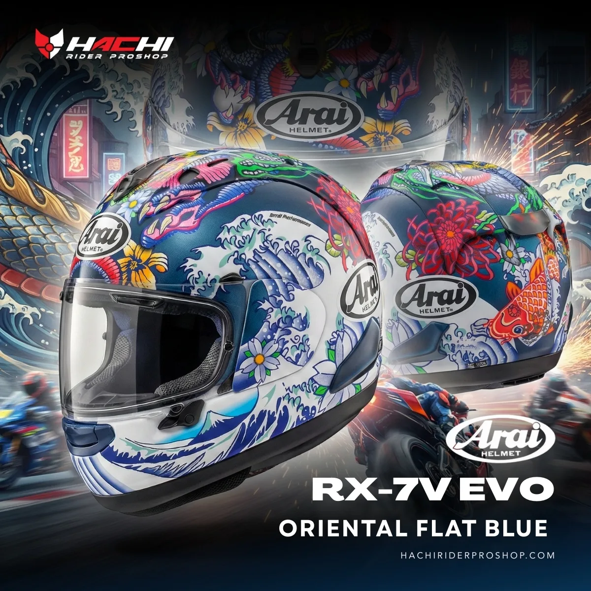 ARAI RX-7V EVO - Oriental Flat Blue Cover หมวกกันน็อคเต็มใบ ARAI RX-7V EVO - Oriental Flat Blue