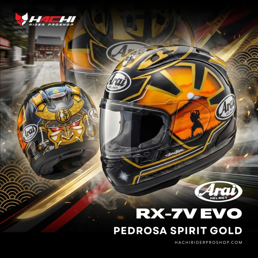 หมวกกันน็อคเต็มใบ ARAI RX-7V EVO - Pedrosa Spirit Gold