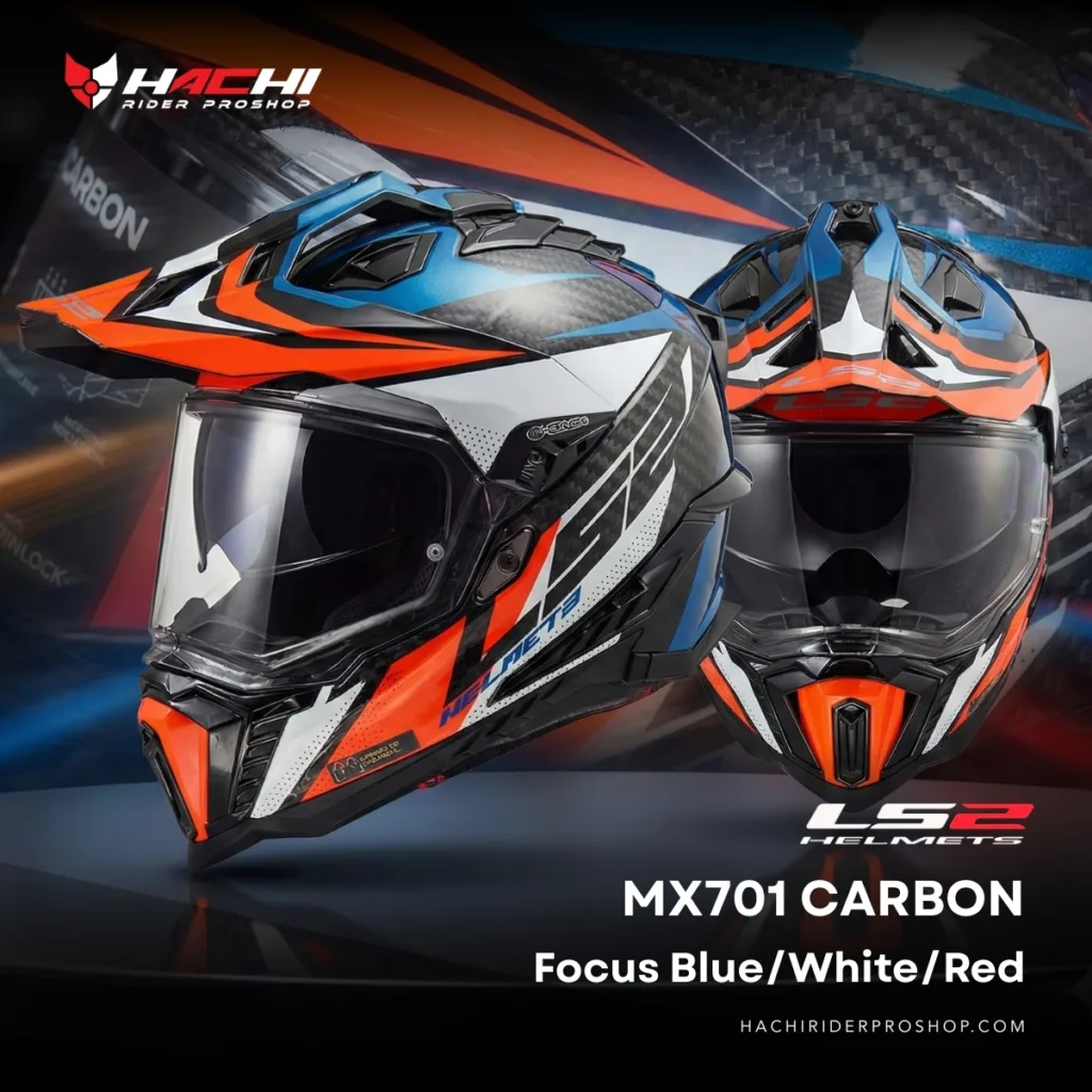 หมวกกันน็อคทัวร์ริ่ง LS2 MX701 CARBON Focus BlueWhite Red