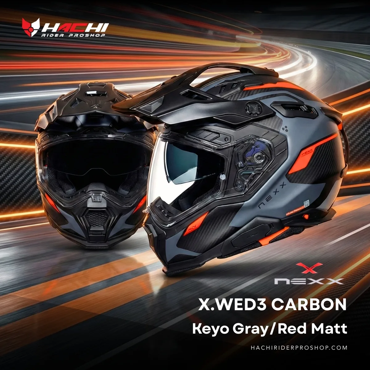 หมวกกันน็อคทัวร์ริ่ง NEXX X.WED3 CARBON - Keyo GrayRed Matt