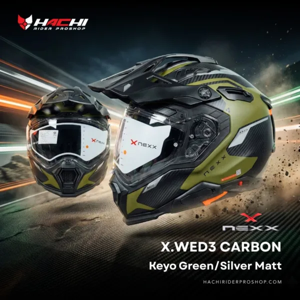 หมวกกันน็อคทัวร์ริ่ง NEXX XWED3 CARBON Keyo GreenSilver Matt