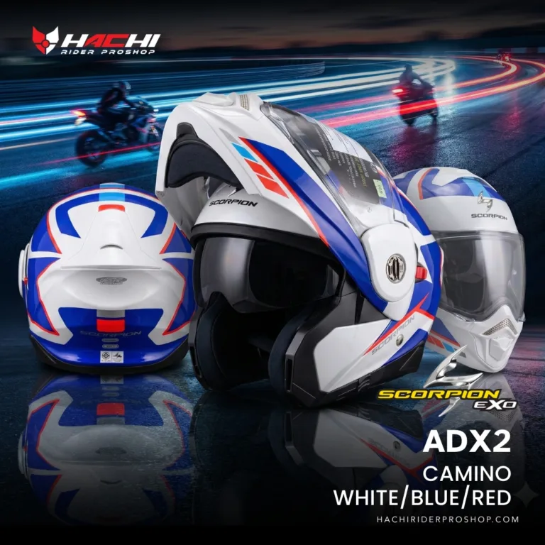 หมวกกันน็อคยกคาง SCORPION ADX2 - Camino WhiteBlueRed