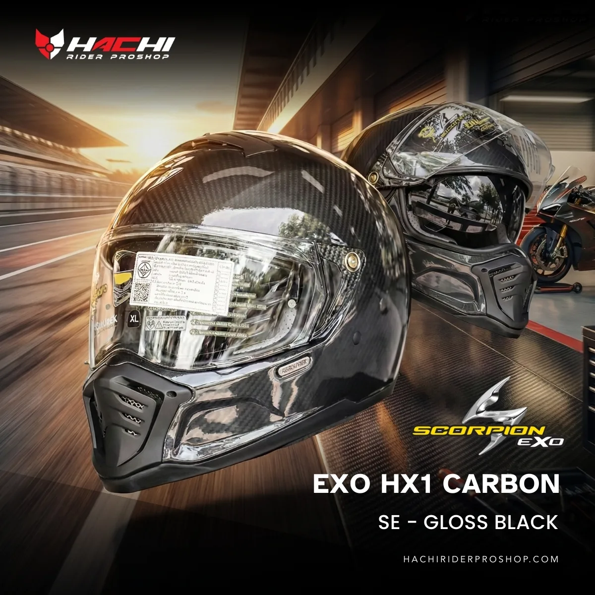 SCORPION EXO HX1 CARBON SE - Gloss Black Cover หมวกกันน็อคคาเฟ่คลาสสิก SCORPION EXO HX1 CARBON SE - Gloss Black