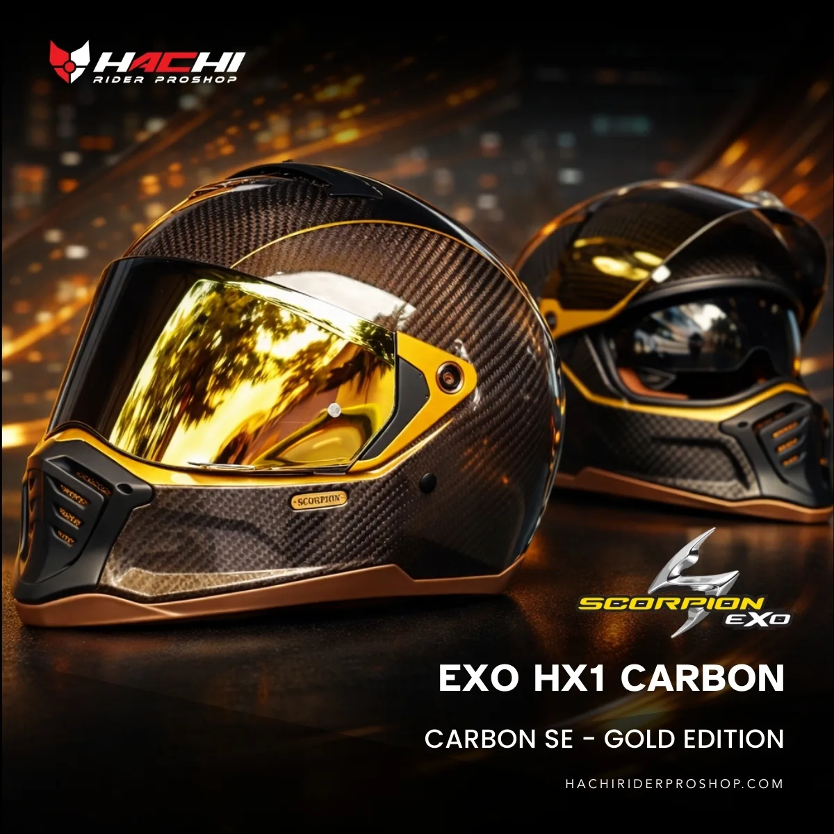 หมวกกันน็อคคาเฟ่คลาสสิก SCORPION EXO HX1 CARBON SE - Gold Edition