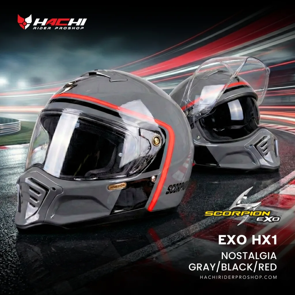 หมวกกันน็อคคาเฟ่คลาสสิก SCORPION EXO HX1 - Nostalgia GrayBlackRed