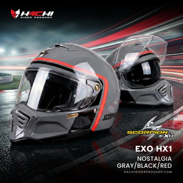 หมวกกันน็อคคาเฟ่คลาสสิก SCORPION EXO HX1 - Nostalgia GrayBlackRed