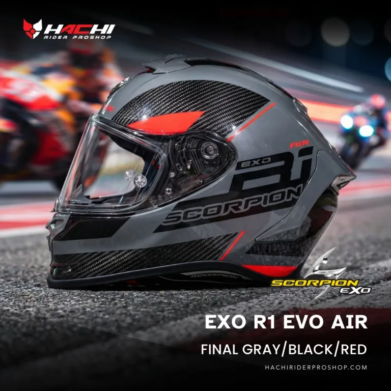 หมวกกันน็อคเต็มใบ SCORPION EXO R1 EVO AIR - Final GrayBlackRed
