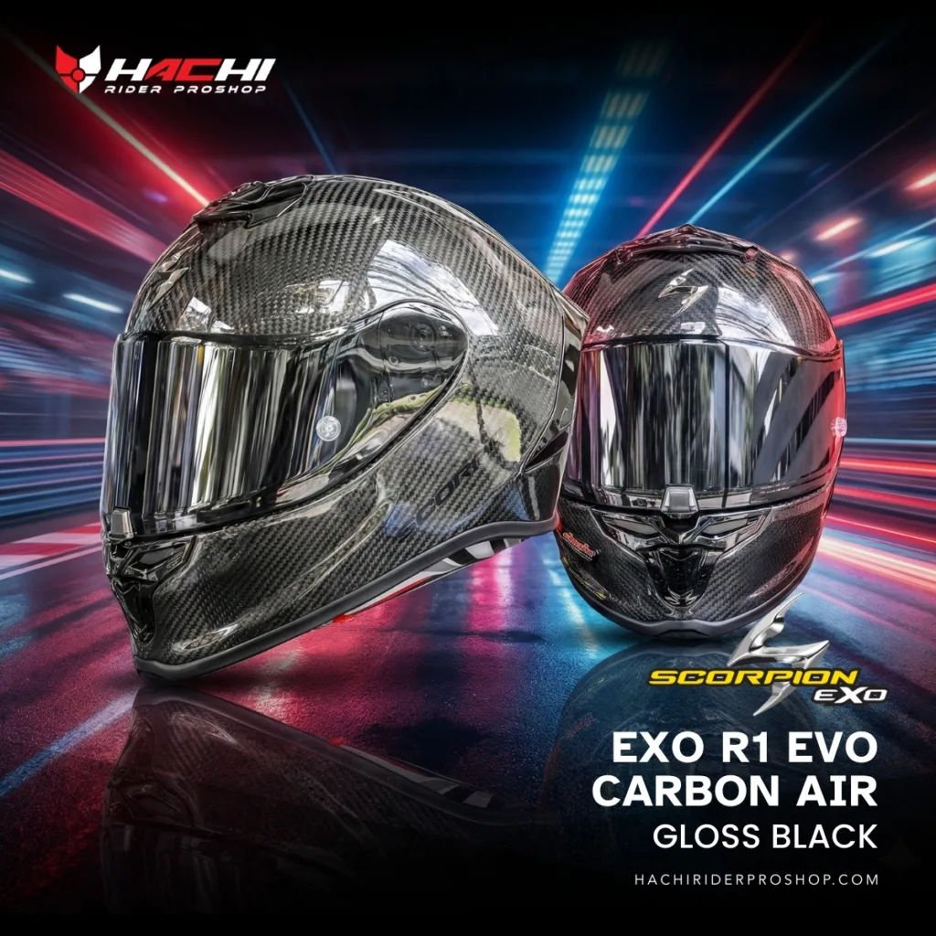 หมวกกันน็อคเต็มใบ SCORPION EXO R1 EVO CARBON AIR - Gloss Black