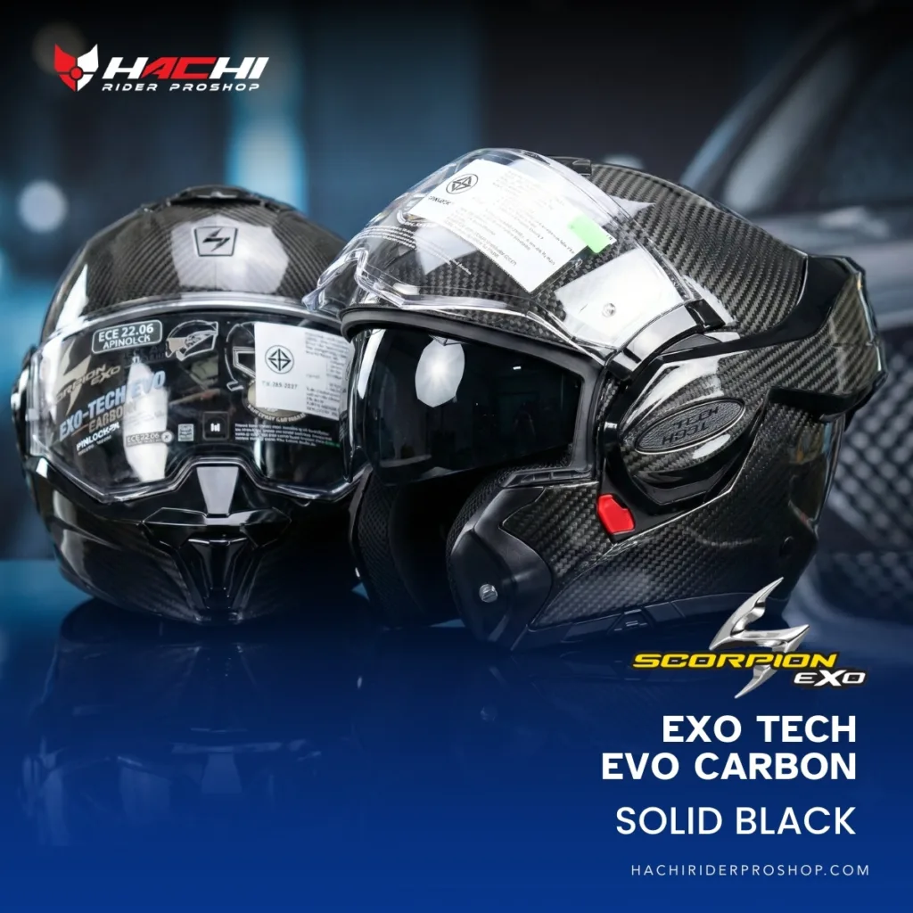 หมวกกันน็อคยกคาง SCORPION EXO TECH EVO CARBON - Solid Black