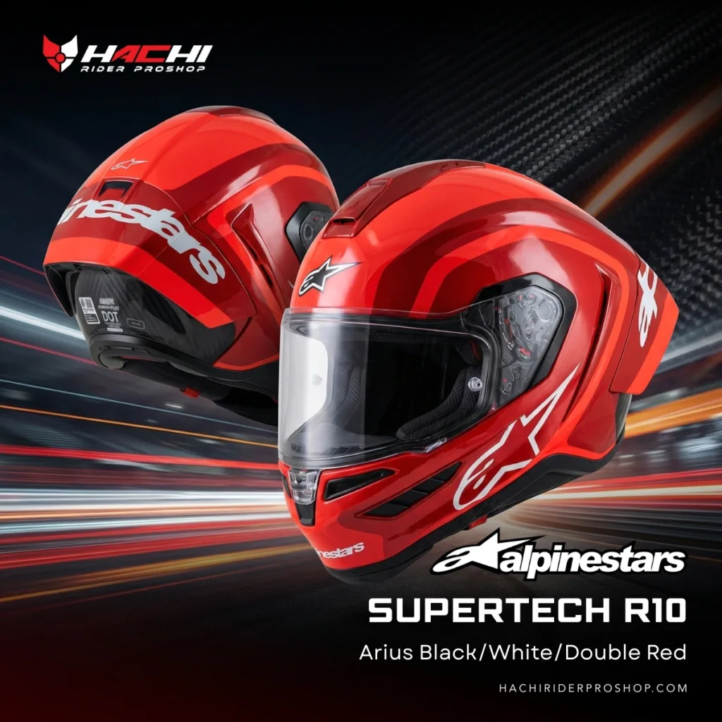 หมวกกันน็อคเต็มใบ ALPINESTARS SUPERTECH R10 - Arius BlackWhiteDouble Red