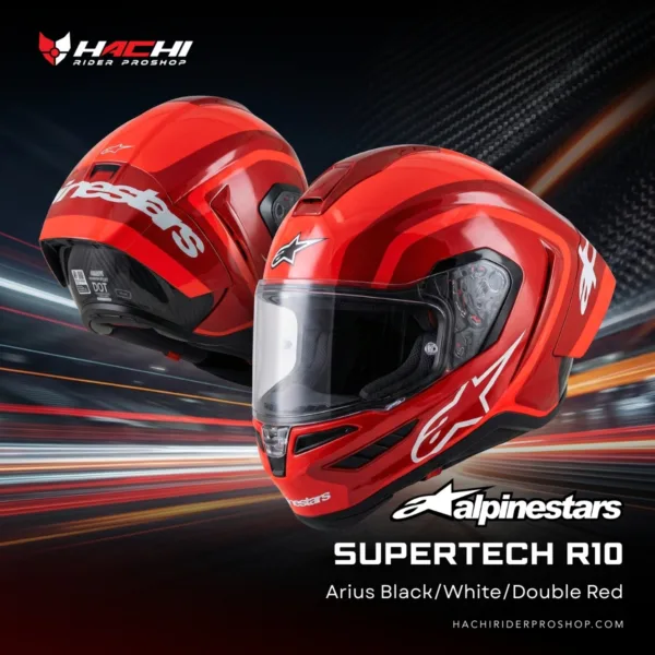หมวกกันน็อคเต็มใบ ALPINESTARS SUPERTECH R10 Arius BlackWhiteDouble Red
