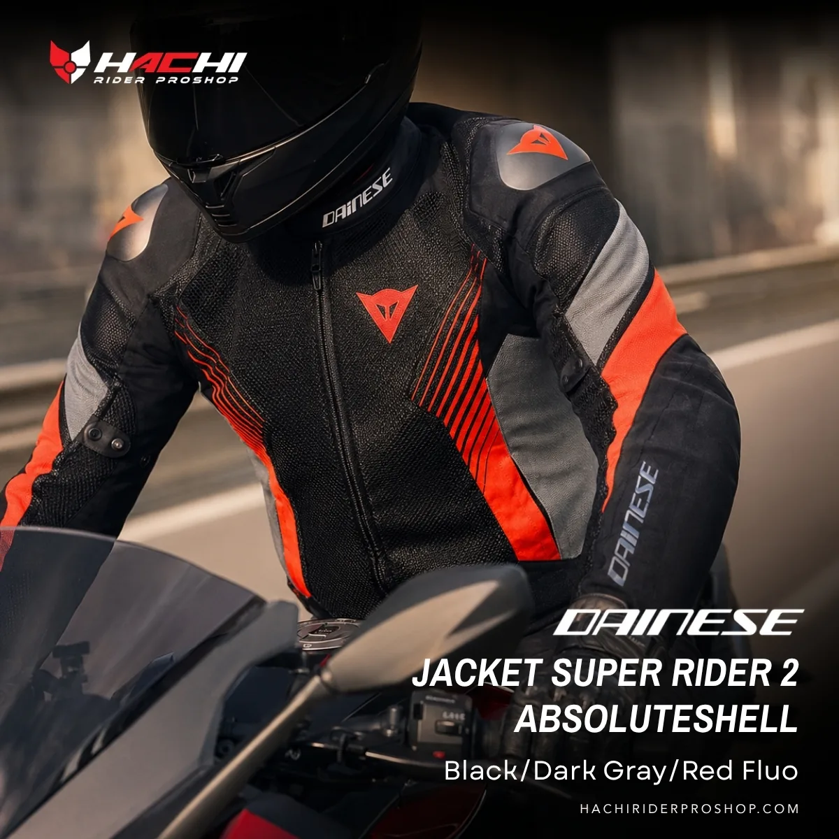 dainese jacket super rider 2 absoluteshell blackdark grayred fluo