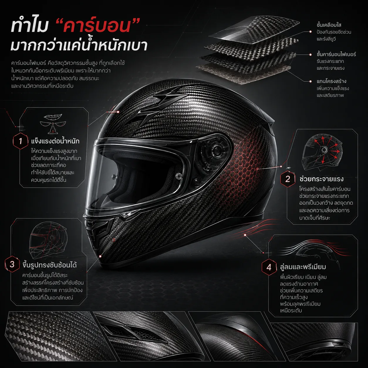 หมวกกันน็อค carbon มีข้อดีอย่างไร นอกจากน้ำหนักเบา